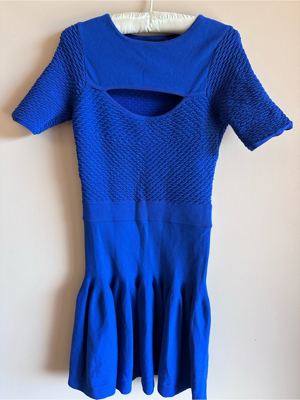 Alexander McQueen Cobalt Blue Textured Knit Mini Dress